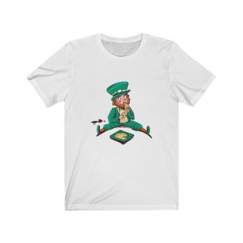 Adult Short Sleeve Tee T-Shirt Unisex - St Patrick's Day Leprechaun Eating Pizza