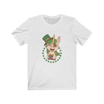 Adult Short Sleeve Tee T-Shirt Unisex - St Patrick's Day Leprechaun Unicorn Pot of Gold