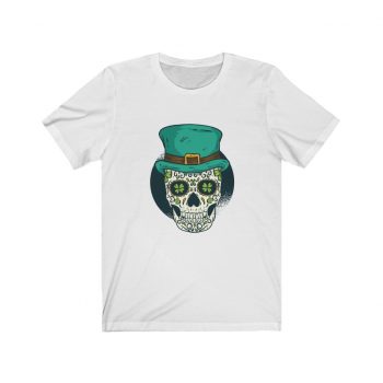 Adult Short Sleeve Tee T-Shirt Unisex - St Patrick Sugar Skull Green Clover