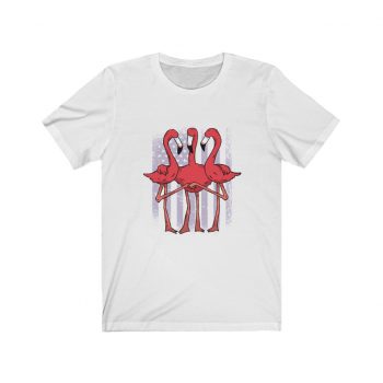 Adult Short Sleeve Tee T-Shirt Unisex - Three Flamingos American Flag