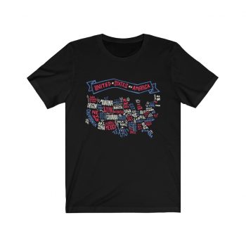 Adult Short Sleeve Tee T-Shirt Unisex - United States of America Text Map