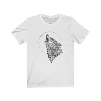 Adult Short Sleeve Tee T-Shirt Unisex - Wolf Howling at the Moon Drawing