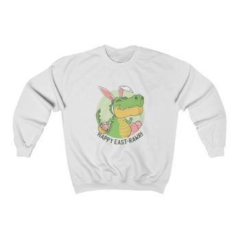 Adult Sweatshirt Unisex Heavy Blend - Dinosaur Easter Bunner - T-Rex Tyrannosaurus with Bunny Ears