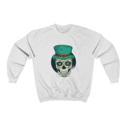 Adult Sweatshirt Unisex Heavy Blend - St Patrick Sugar Skull Green Clover