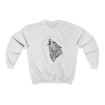 Adult Sweatshirt Unisex Heavy Blend - Wolf Howling at the Moon Drawing