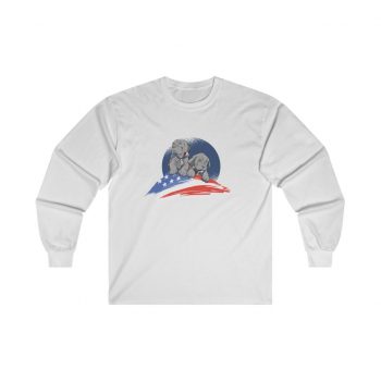 Adult Ultra Cotton Long Sleeve Tee - American Flag Dogs Puppies