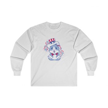 Adult Ultra Cotton Long Sleeve Tee - American Guinea Pig Red Wearing White and Blue Hat