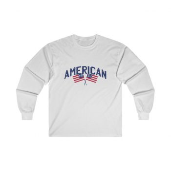 Adult Ultra Cotton Long Sleeve Tee - American Two USA Flags