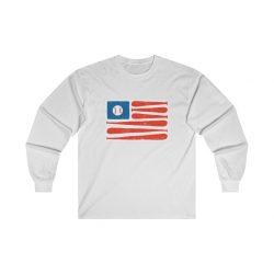 Adult Ultra Cotton Long Sleeve Tee - Baseball American Flag