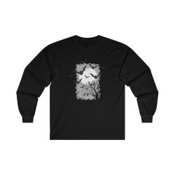 Adult Ultra Cotton Long Sleeve Tee - Bats Moon Trees Night