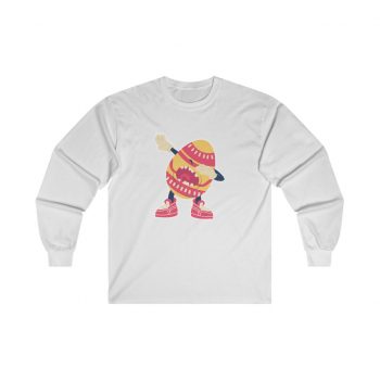 Adult Ultra Cotton Long Sleeve Tee - Dancing Dabbing Easter Egg Pink Orange