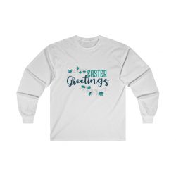 Adult Ultra Cotton Long Sleeve Tee - Easter Greetings - Blue Turquoise Teal