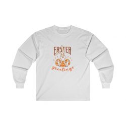 Adult Ultra Cotton Long Sleeve Tee - Easter Greetings - Bunny Easter Eggs