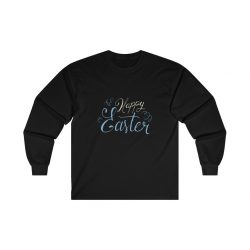 Adult Ultra Cotton Long Sleeve Tee - Happy Easter - Black Blue White