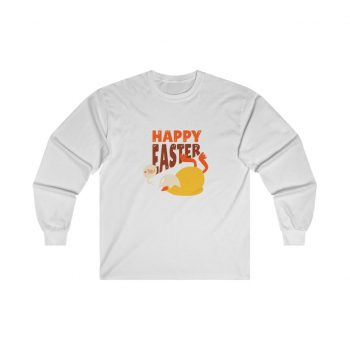 Adult Ultra Cotton Long Sleeve Tee - Happy Easter - Chick Fell Down with Broken Egg