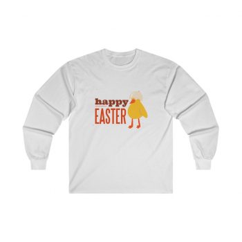 Adult Ultra Cotton Long Sleeve Tee - Happy Easter - Chick Wearing a Broken Egg