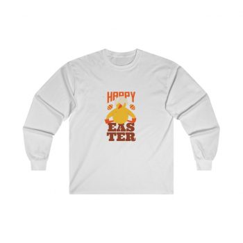 Adult Ultra Cotton Long Sleeve Tee - Happy Easter - Chick with Broken Egg