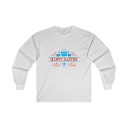 Adult Ultra Cotton Long Sleeve Tee - Happy Easter - Easter Basket Bunny Red Blue