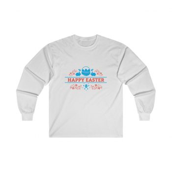 Adult Ultra Cotton Long Sleeve Tee - Happy Easter - Easter Basket Bunny Red Blue