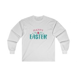 Adult Ultra Cotton Long Sleeve Tee - Happy Easter Pink Blue Easter Egg