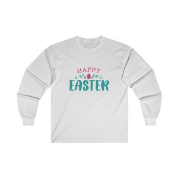 Adult Ultra Cotton Long Sleeve Tee - Happy Easter Pink Blue Easter Egg