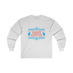 Adult Ultra Cotton Long Sleeve Tee - Happy Easter - Red Blue