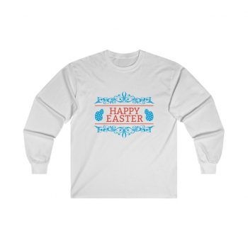 Adult Ultra Cotton Long Sleeve Tee - Happy Easter - Red Blue