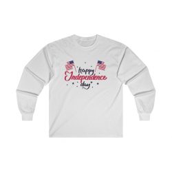 Adult Ultra Cotton Long Sleeve Tee - Happy Independence Day Flag Stars USA