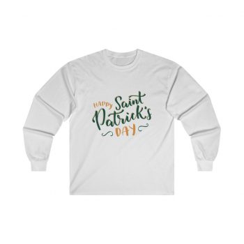 Adult Ultra Cotton Long Sleeve Tee - Happy St Patricks Day Orange Green