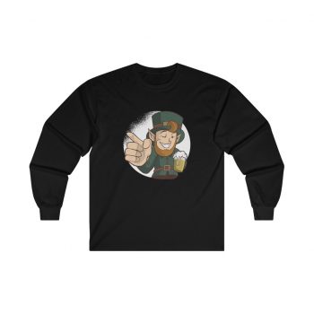 Adult Ultra Cotton Long Sleeve Tee - Leprechaun Wink Winking Beer St Patricks