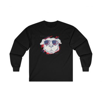 Adult Ultra Cotton Long Sleeve Tee - Pitbull Pit bull USA American Flag