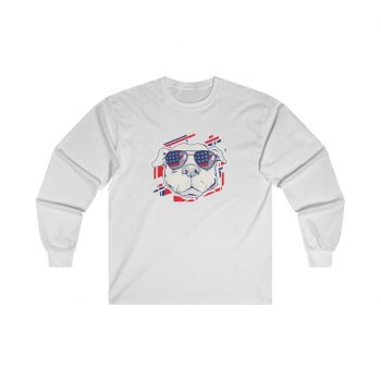 Adult Ultra Cotton Long Sleeve Tee - Pitbull Pit bull USA American Flag