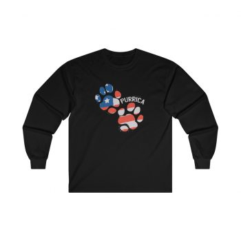 Adult Ultra Cotton Long Sleeve Tee - Purrica Cat Footprint USA America Flag