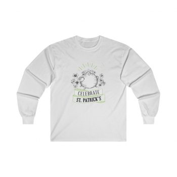 Adult Ultra Cotton Long Sleeve Tee Several Colors - Celebrate Happy St Patricks Day Pot of Gold Clover