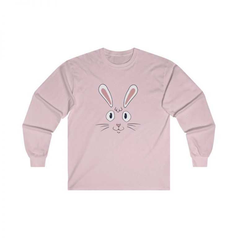 Adult Ultra Cotton Long Sleeve Tee Several Colors - Easter Rabbit Face Bunny Ears