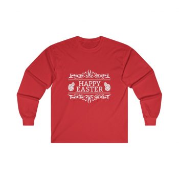 Adult Ultra Cotton Long Sleeve Tee Several Colors - Happy Easter - Easter Eggs