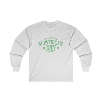 Adult Ultra Cotton Long Sleeve Tee Several Colors - Happy St Patricks Day Green Lettering