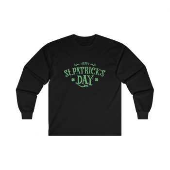 Adult Ultra Cotton Long Sleeve Tee Several Colors - Happy St Patricks Day Green Lettering