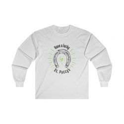 Adult Ultra Cotton Long Sleeve Tee Several Colors - Have a Lucky St Patricks Day Horse Shoe Clover