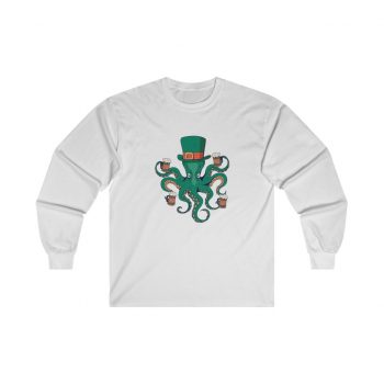 Adult Ultra Cotton Long Sleeve Tee Several Colors - Leprechaun Octopus St Patricks Beer Stein