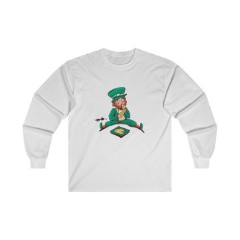 Adult Ultra Cotton Long Sleeve Tee Several Colors - St Patrick's Day Leprechaun Eating Pizza