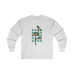 Adult Ultra Cotton Long Sleeve Tee - St Patrick's Day Flamingo Drinking Beer Clover