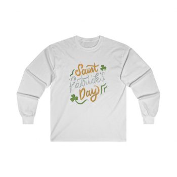 Adult Ultra Cotton Long Sleeve Tee - St Patricks Day Shamrocks Clovers Orange Green