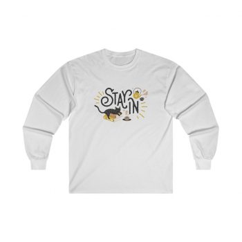 Adult Ultra Cotton Long Sleeve Tee - Stay In Cat Coronavirus Covid 19