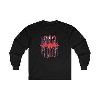 Adult Ultra Cotton Long Sleeve Tee - Three Flamingos American Flag