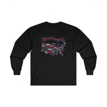 Adult Ultra Cotton Long Sleeve Tee - United States of America Text Map