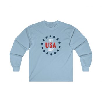 Adult Ultra Cotton Long Sleeve Tee - USA 4th of July Circle of Stars