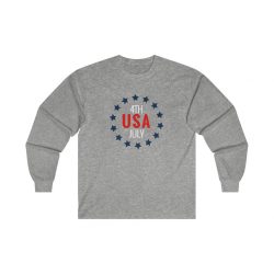 Adult Ultra Cotton Long Sleeve Tee - USA 4th of July Circle of Stars