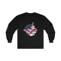 Adult Ultra Cotton Long Sleeve Tee - USA Flag American Eagle Statue of Liberty