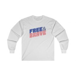 Adult Ultra Cotton Long Sleeve Tee - USA Flag Free and Brave